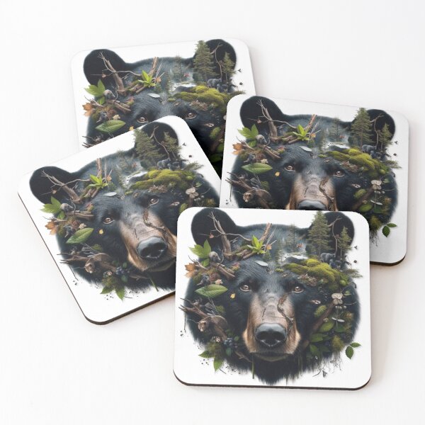 Item preview, Black bear face covered in nature designed and sold by kankan22.