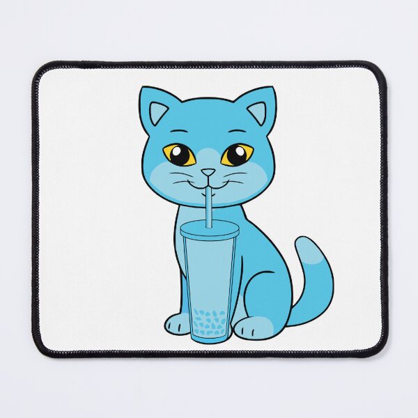 Item preview, Blue cat drinking bubble tea designed and sold by UniqueDesignHub.