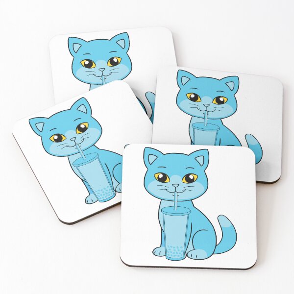 Item preview, Blue cat drinking bubble tea designed and sold by UniqueDesignHub.