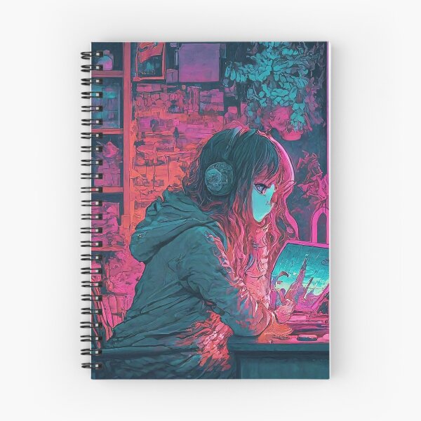 Item preview, A girl wear earphone in japan city anime style neon and purple blend with pink color tone designed and sold by HakunamatataTin.