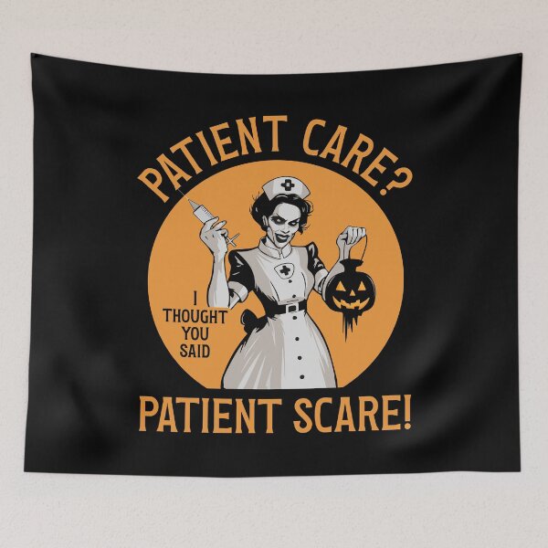 Item preview, Spooky Nurse Halloween "Patient Care? Patient Scare!" Nursing Vintage designed and sold by Designer-Girl.