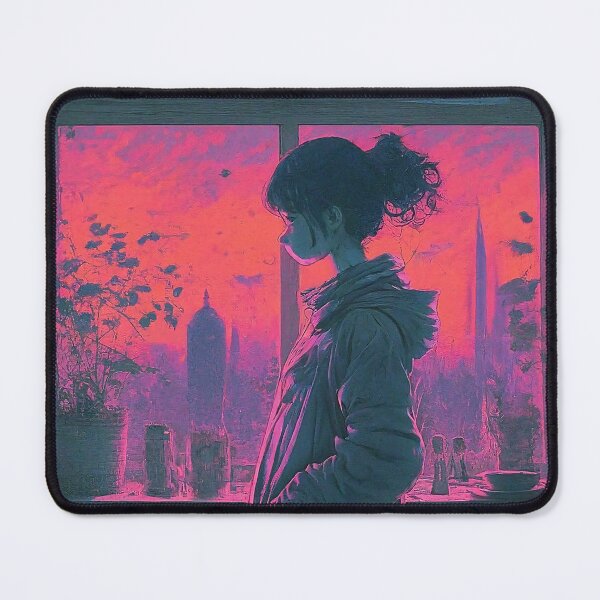 Item preview, A girl wear earphone in japan city anime style neon and purple blend with pink color tone designed and sold by HakunamatataTin.