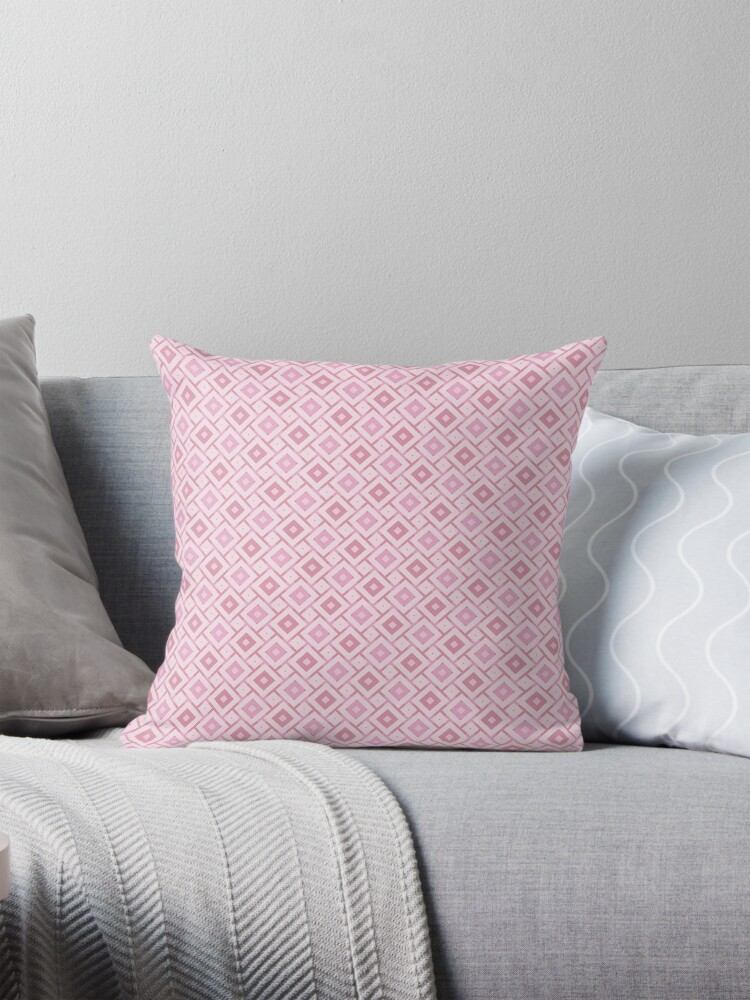 Pillow, Geometric Dusky Rose Colorful Diamond Checkerboard designed and sold by Triplicate Limited