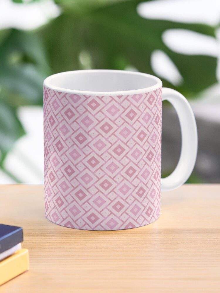 Coffee Mug, Geometric Dusky Rose Colorful Diamond Checkerboard designed and sold by Triplicate Limited