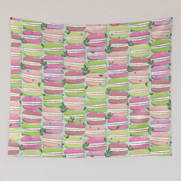 Item preview, Macaron and blueberry sprigs, Light green background designed and sold by Alex  Blud.
