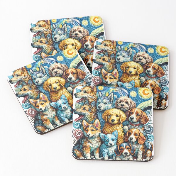 Item preview,  Puppies huddled together, Van Gogh style, vibrant colors, swirling brushstrokes. designed and sold by toypoodlemom.
