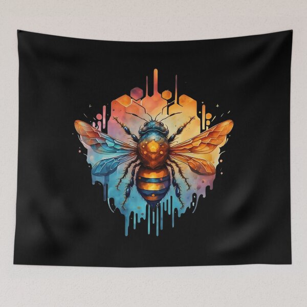Item preview, Watercolor bee on honeycomb styled background designed and sold by Ann Miu Deluxe.