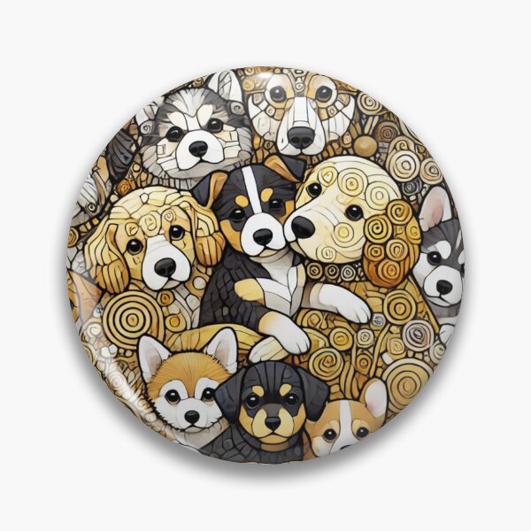 Item preview,  Puppies huddled together, Klimt style, intricate patterns, gold accents. designed and sold by toypoodlemom.