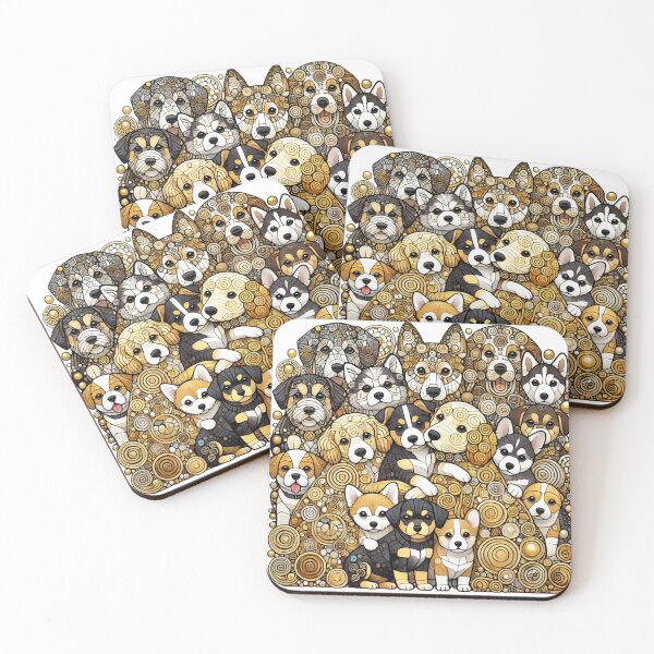 Item preview,  Puppies huddled together, Klimt style, intricate patterns, gold accents. designed and sold by toypoodlemom.