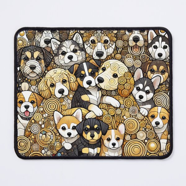 Item preview, Puppies huddled together, Klimt style, intricate patterns, gold accents. designed and sold by toypoodlemom.