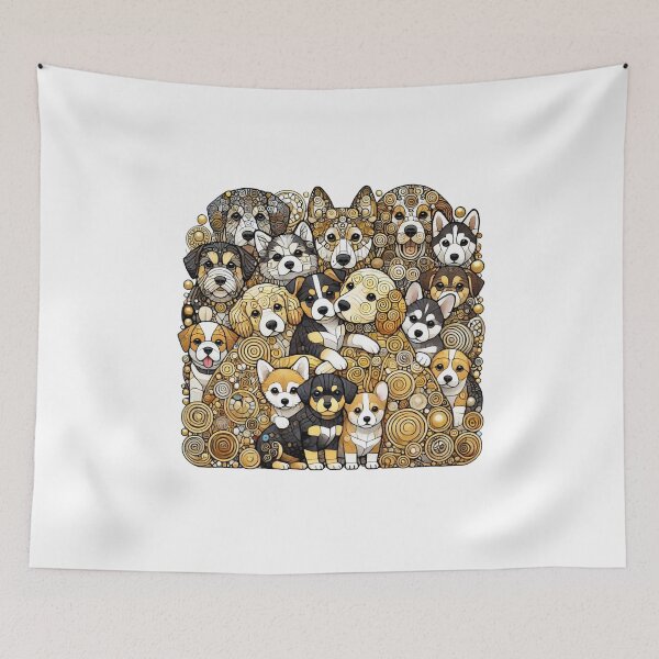 Item preview,  Puppies huddled together, Klimt style, intricate patterns, gold accents. designed and sold by toypoodlemom.