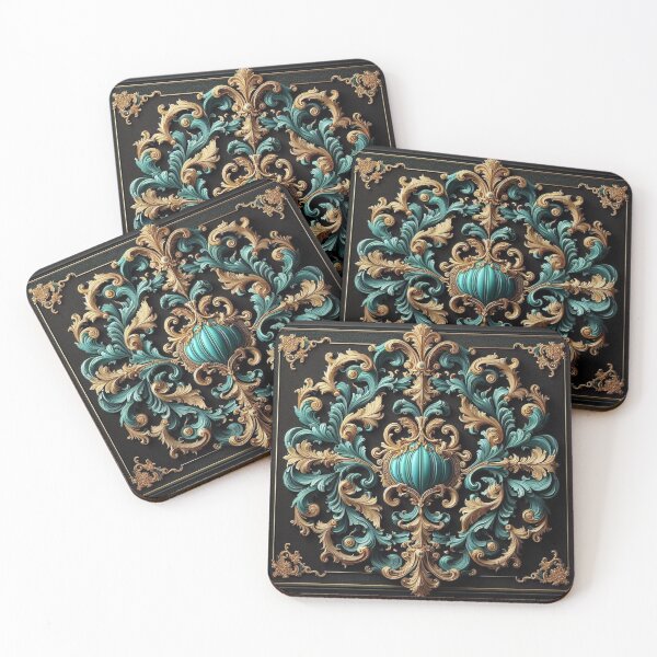 Item preview, Ocean Turquoise, Matte Black & Gold Rococo designed and sold by DesignsByPrnces.