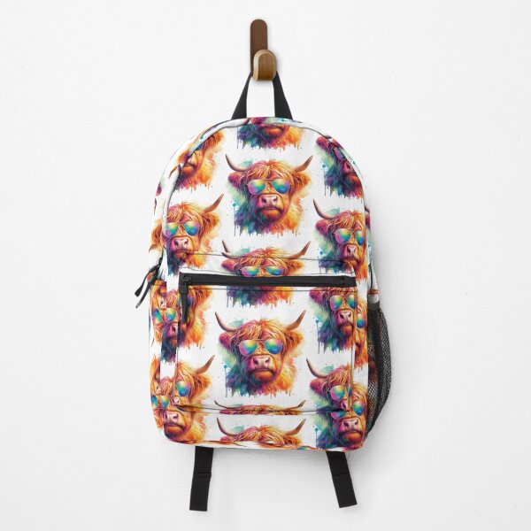 Vista previa del artículo con la obra «Vaca escocesa de las tierras altas con gafas de sol colorida acuarela», diseñado y vendido por MaedK.