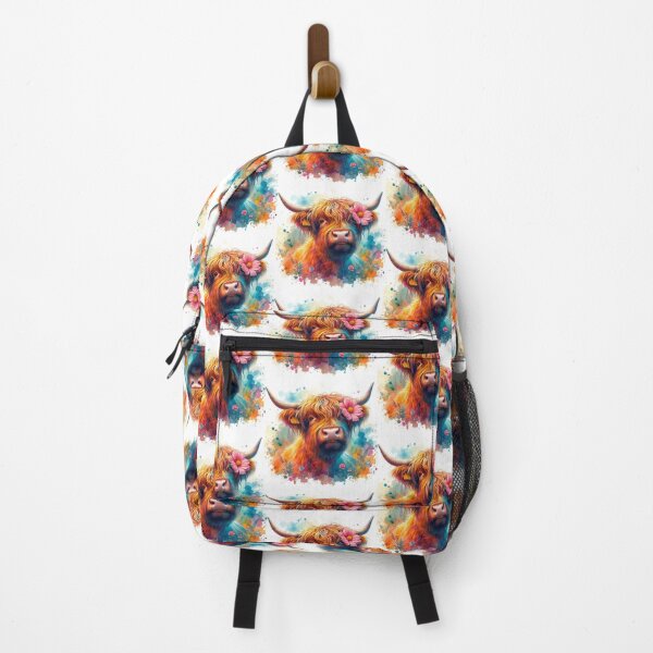 Vista previa del artículo con la obra «Bonita vaca escocesa de las tierras altas con flor colorida acuarela», diseñado y vendido por MaedK.