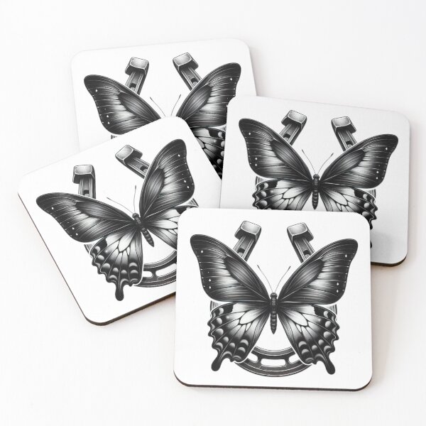 Item preview, Horseshoe with a butterfly black and white sketch tattoo designed and sold by Expressions-Sel.