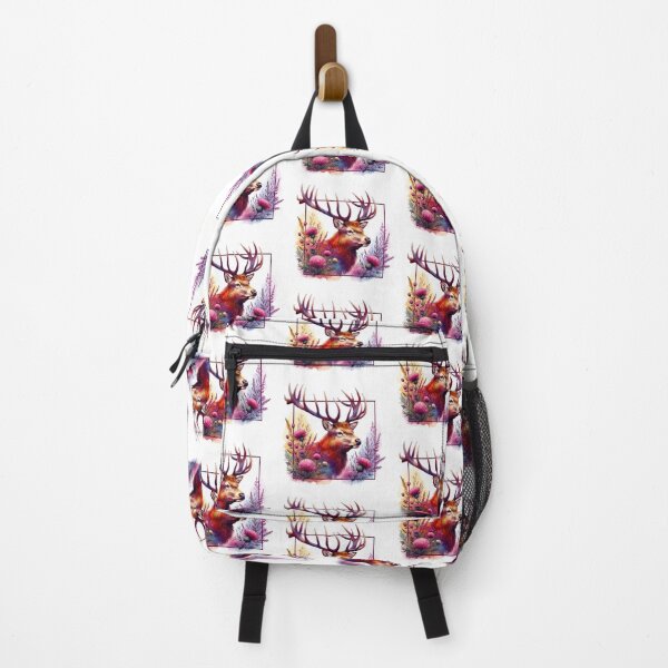 Item preview, Majestic Scottish Highland Stag in Thistles and Heather Colorful Watercolor designed and sold by MaedK.