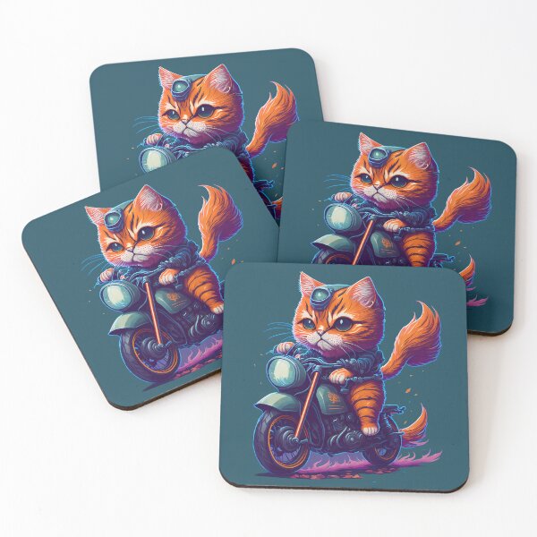 Item preview, Cute Cat Riding  Bike in Leather Jacket Cat Miaw designed and sold by DC Low.
