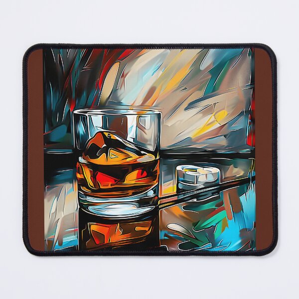 Item preview, Whiskey Glass with Ice Surrounded by Vibrant Abstract Brushstrokes - AI Generated Art designed and sold by OlfactoART Studio.