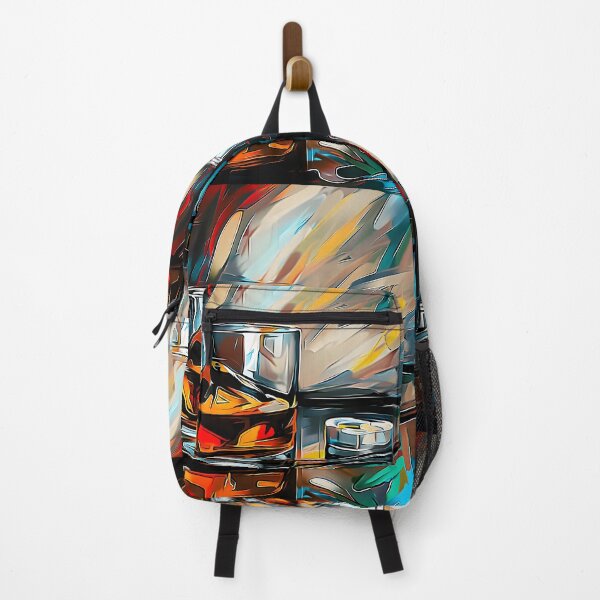 Item preview, Whiskey Glass with Ice Surrounded by Vibrant Abstract Brushstrokes - AI Generated Art designed and sold by OlfactoART Studio.
