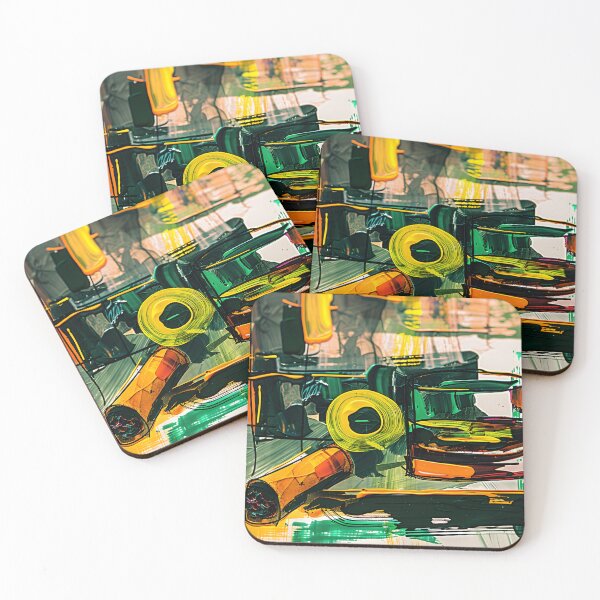 Item preview, Whisky and Cigar - Abstract Composition in Green, Yellow, and Orange - Generative AI designed and sold by OlfactoART Studio.