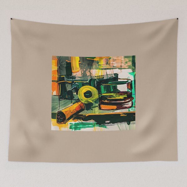 Item preview, Whisky and Cigar - Abstract Composition in Green, Yellow, and Orange - Generative AI designed and sold by OlfactoART Studio.