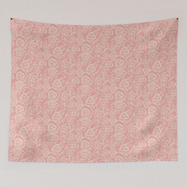 Item preview, Line art trailing floral with linen texture in coral pink and cream flowers and leaves designed and sold by JasmineGDesigns.