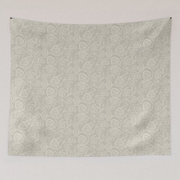 Item preview, Line art trailing floral with linen texture in neutral gray and cream florals designed and sold by JasmineGDesigns.