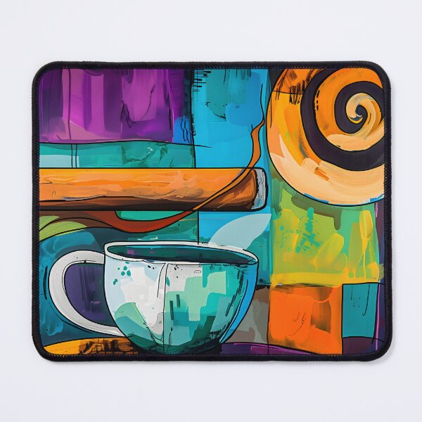 Item preview, Colorful Abstract Composition - Coffee Cup, Cigar, and Geometric Shapes - AI Generated Art designed and sold by OlfactoART Studio.