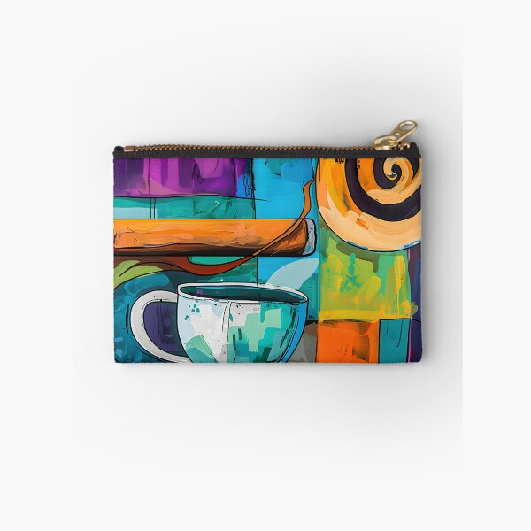 Item preview, Colorful Abstract Composition - Coffee Cup, Cigar, and Geometric Shapes - AI Generated Art designed and sold by OlfactoART Studio.