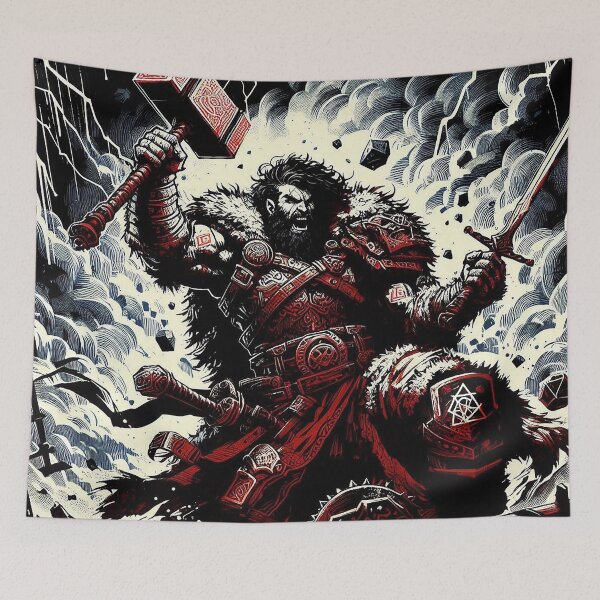 Item preview, Fighting barbarian with fantasy warhammer DnD designed and sold by BlueGnome.