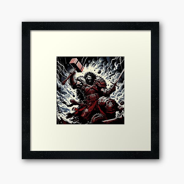 Item preview, Fighting barbarian with fantasy warhammer DnD designed and sold by BlueGnome.