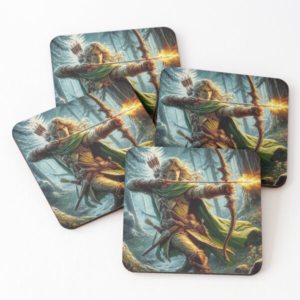Item preview, Elf archer firing bow in fantasy wood designed and sold by BlueGnome.
