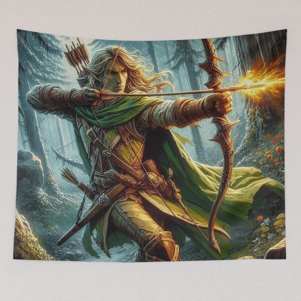 Item preview, Elf archer firing bow in fantasy wood designed and sold by BlueGnome.