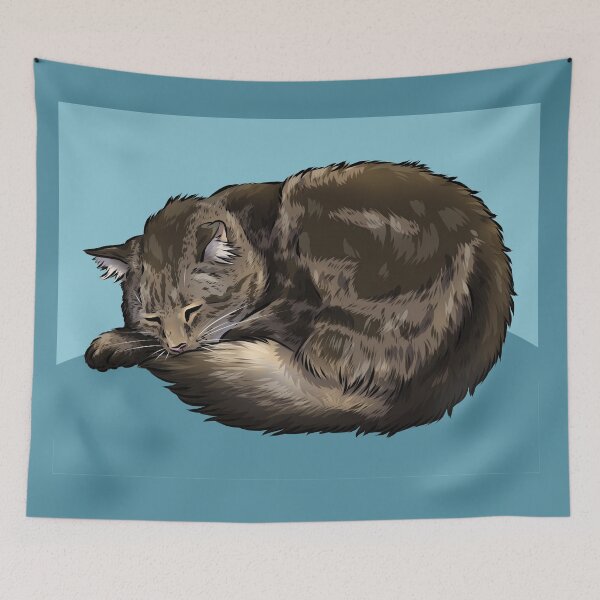 Item preview, Cute Sleeping Tabby Cat | Blue Background designed and sold by shirinsart.