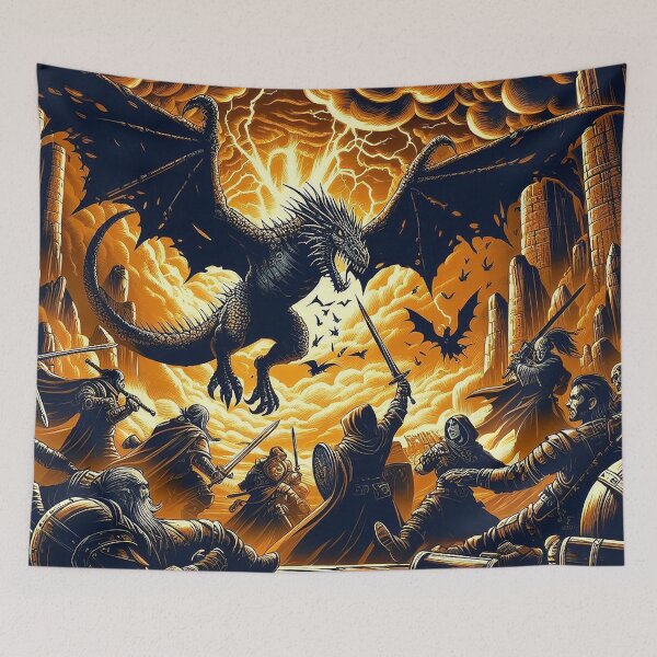 Item preview, Dragon attacking fantasy city designed and sold by BlueGnome.