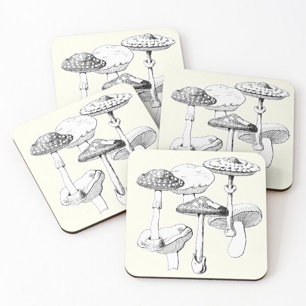 Item preview, Cottagecore Aesthetic Black White Monochrome Forest Mushrooms Pattern designed and sold by tanjica.