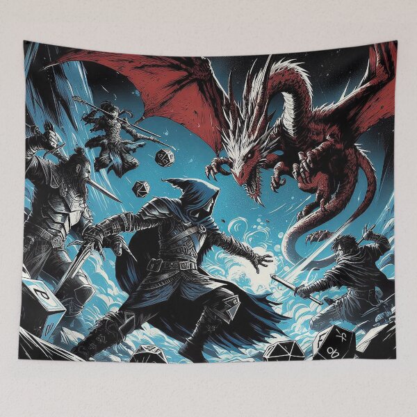 Item preview, Dragon fight scene fantasy battle designed and sold by BlueGnome.