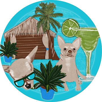 Artwork thumbnail, Chihuahuas Cabanas And Cocktails Polka Dots by Triplicate Limited