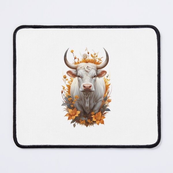 Item preview, White bull framed by orange flowers designed and sold by MadinaFatt.
