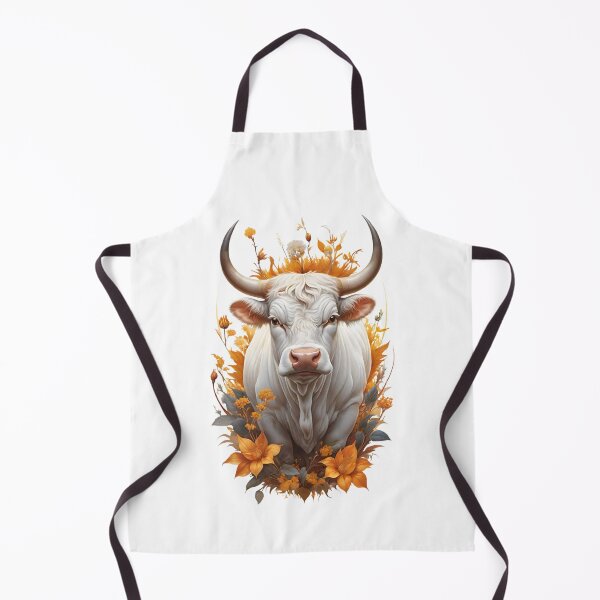 Item preview, White bull framed by orange flowers designed and sold by MadinaFatt.
