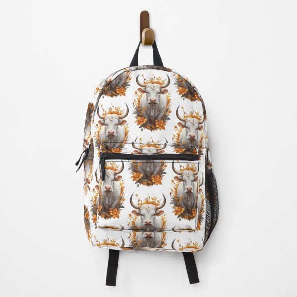 Item preview, White bull framed by orange flowers designed and sold by MadinaFatt.