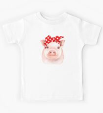 Adorable Pig Shirt Pig Gifts Red & White Polka Dot Hair Wrap Kids Tee