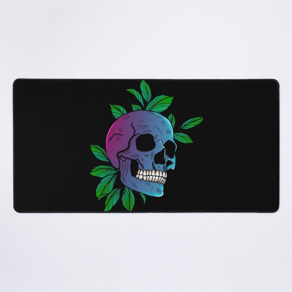 Item preview, Vibrant skull with leaves, blue, purple, pink designed and sold by ByteMode.