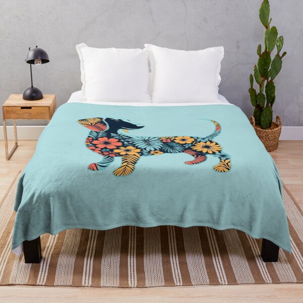 Item preview, dachshund silhouette and colorful tropical flowers, dachshund lovers, gift for dachshund lovers designed and sold by Collagedream.