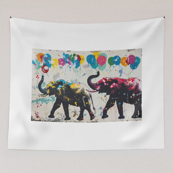 Item preview, Kleurrijke Olifanten met Ballonnen designed and sold by DeMuurdecoratie.