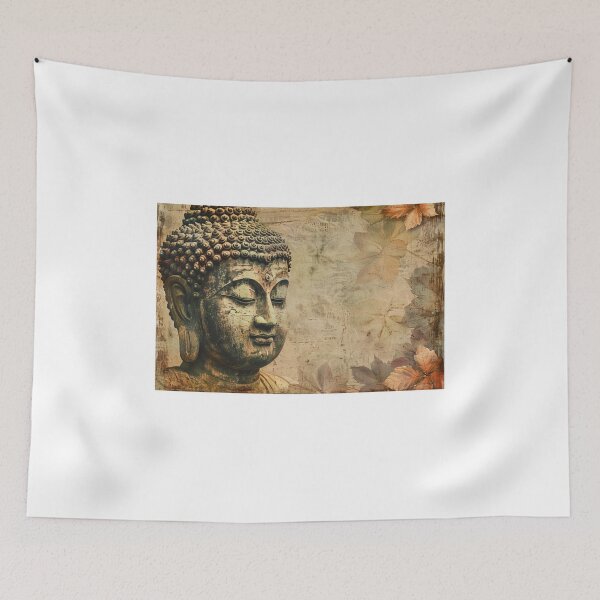 Item preview, Boeddha in sepia bladmotief designed and sold by DeMuurdecoratie.