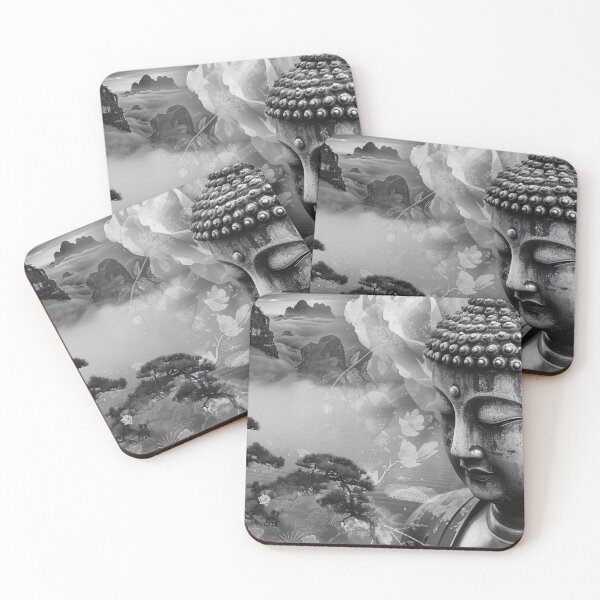 Item preview, Boeddha en Berglandschap in Monochroom designed and sold by DeMuurdecoratie.