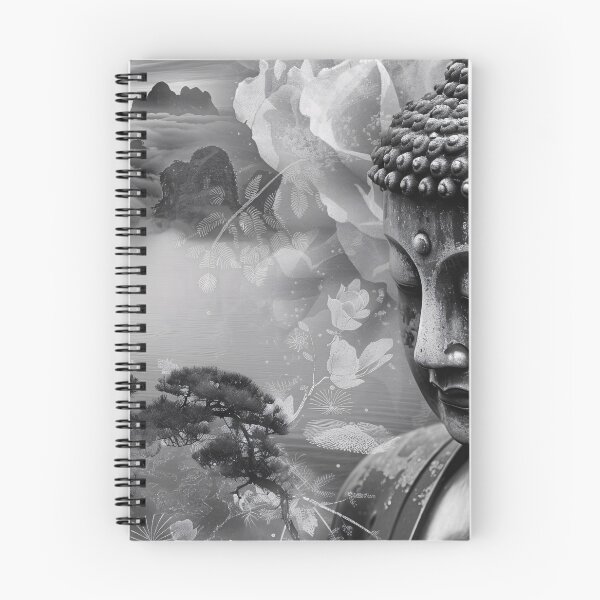 Item preview, Boeddha en Berglandschap in Monochroom designed and sold by DeMuurdecoratie.
