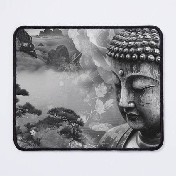 Item preview, Boeddha en Berglandschap in Monochroom designed and sold by DeMuurdecoratie.