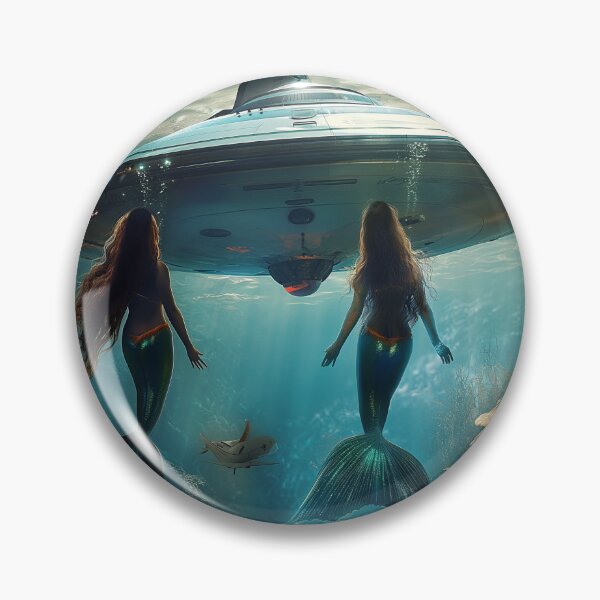 Item preview, two beautiful mermaids discovering an otherworldly spaceship in the depths of the ocean. The scene is a mesmerizing blend of fantasy and s designed and sold by Love-Light-Bite.